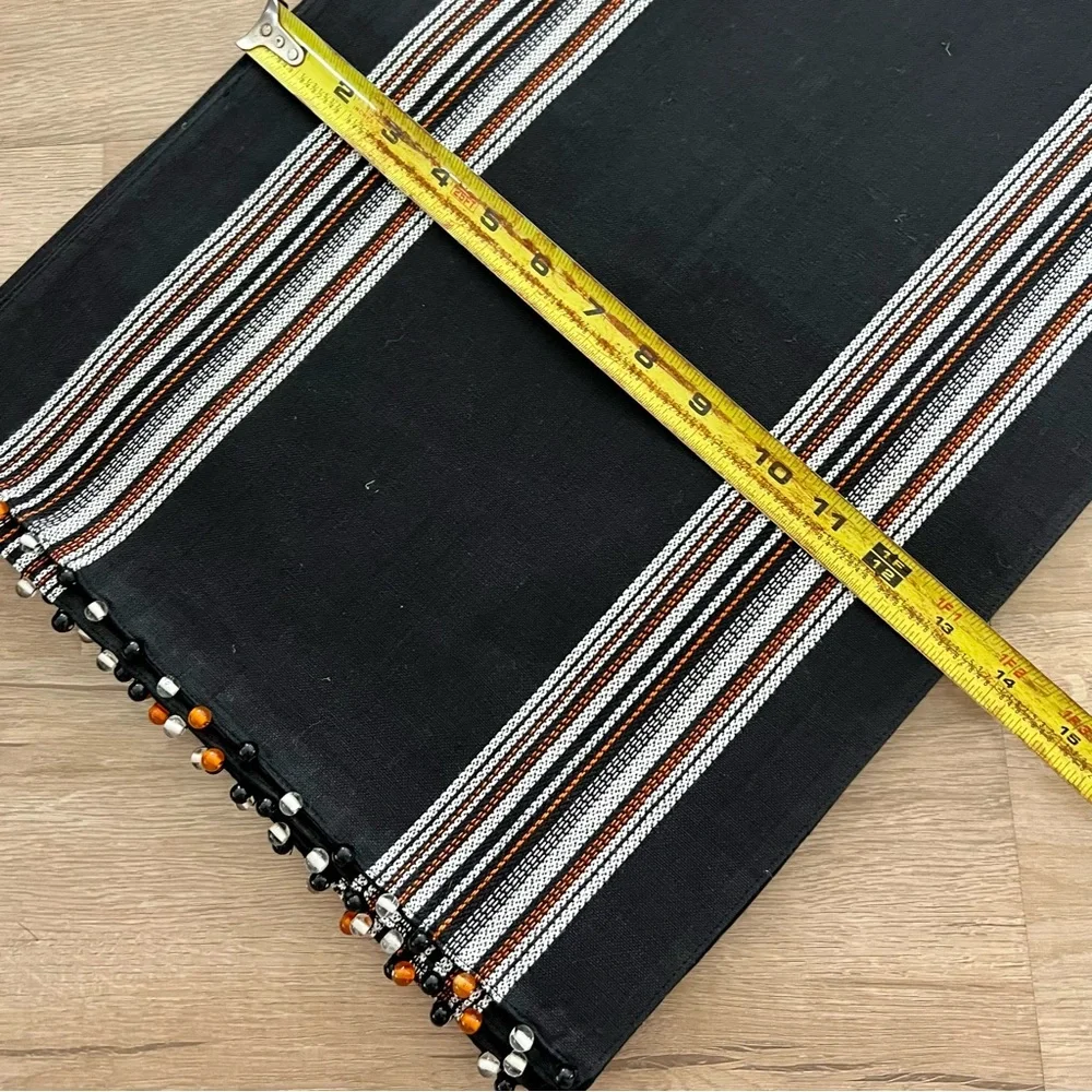 Pier One 6 pcs striped‎ Placemats With colored Beads Black/white/orange